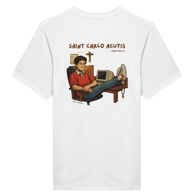 Graphic tee design featuring St. Joan of Arc's sword and shield with fleur-de-lis accents - Catholic streetwear