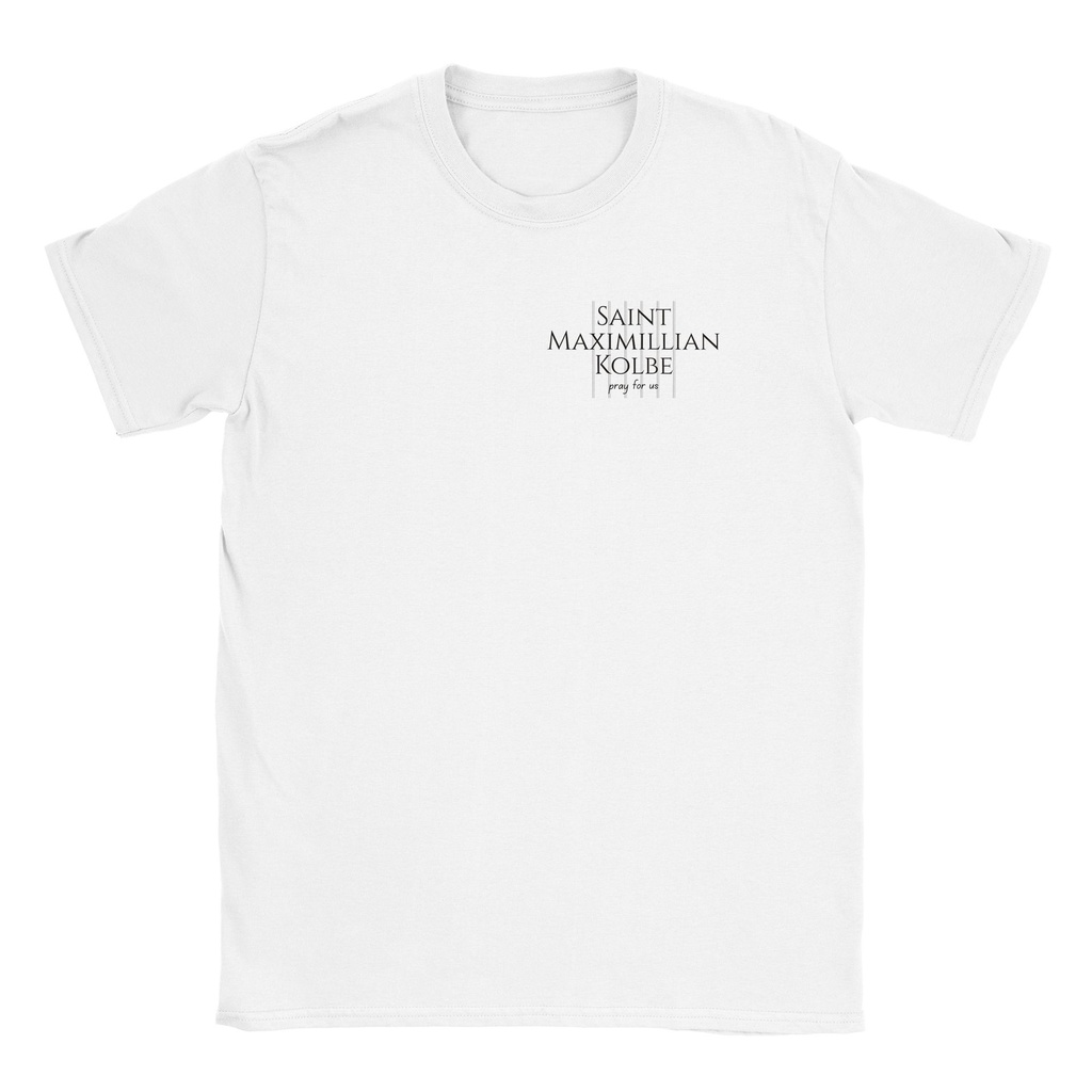 Minimalist Catholic shirt design featuring the number 16670 and a red crown - St. Maximilian Kolbe apparel.jpeg
